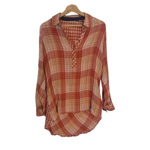 Soft Surroundings Plaid Pull Over Gauze 100% Cotton Tunic Womens Size Sm…